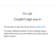 A screenshot from the MatePad Pro with Google saying it can't log me in